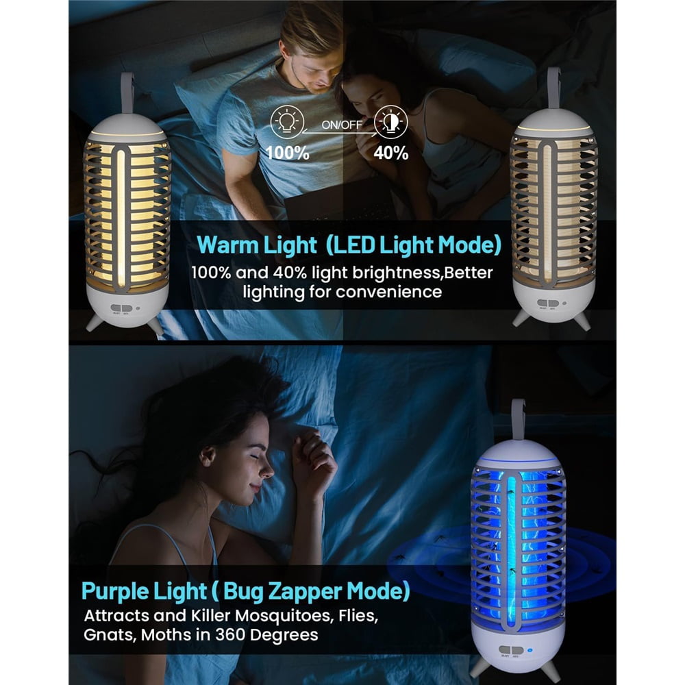 Cordless Bug Zapper Outdoor & Fly Zapper Indoor & Wireless Mosquito Zapper Portable Camping Bug Zapper Fly Trap Bug Zappers Electric Trap Ideal for Fly Traps (White)