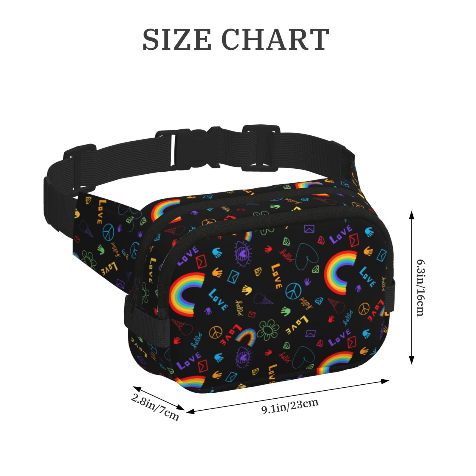 Fuzoiu Cartoon Pride Lgbt Print Unisex Square Double Layer Waist Bag,Crossbody Fanny Pack Travel Workout Accessory