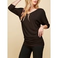 thumbnail image 3 of Made by Johnny Women's V-Neck 3/4 Sleeve Dolman Top with Side Shirring XL BROWN, 3 of 6