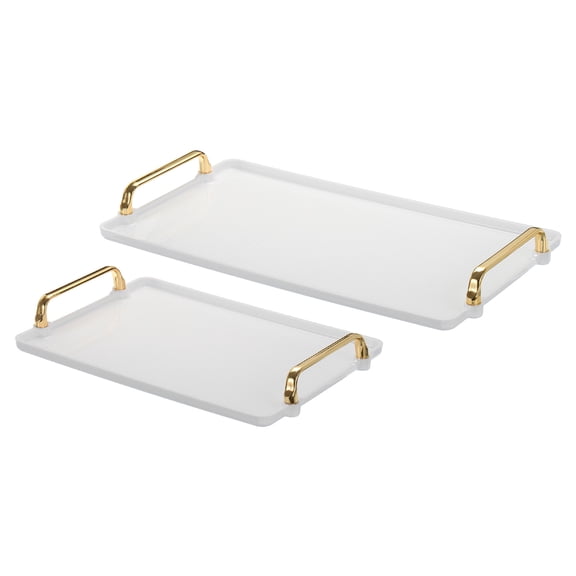Uxcell Serving Tray with Golden Handle, 16.1" x 8.7"/12.2" x 7.9" Modern Rectangular Decorative Tray, White 2Pack