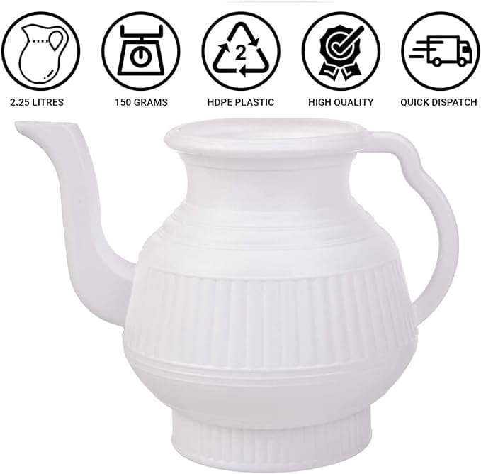 RFL Lota High Quality Plastic Water Pitcher Bodna Toilet Wash Jug 2.25 Liters White