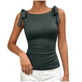 thumbnail image 4 of VBVC Women's Tie Shoulder Bow Knot Slim Fit Tank Top , Ladies' Crew Neck Stretchy Cami , Summer Sleeveless Going Out Tops For Women,Gray,S-2XL, 4 of 8