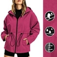 thumbnail image 3 of Husipze Women Waterproof Lightweight Windbreaker Rain Jacket Active Outdoor Hooded Raincoat Full Zip Loose Fit Casual Jackets Hot Pink XL, 3 of 9
