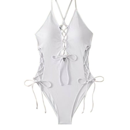 POROPL Womens Swimsuits One Piece Fashion Bikini Halter Top Swim White Size S-XL