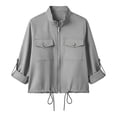 thumbnail image 5 of Women's Sports Jacket Baeitkot Women's Solid Color Casual Stand Collar Long Sleeved Outdoor Sports Zipper Jacket with Pockets Gray XL, 5 of 9