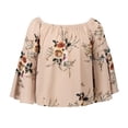 thumbnail image 2 of Women's Printed Horizontal Neck Shirts Off-Shoulder Bell Sleeve Loose Blouses Tops, 2 of 2