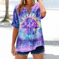 thumbnail image 3 of JTZGDY Linen Shirts for Women Casual Short Sleeve Tie Dye Gradient Color Print Button Down V Neck Graphic T-Shirts Trendy Bleached Beach Vacation Tees Tops Purple S, 3 of 5