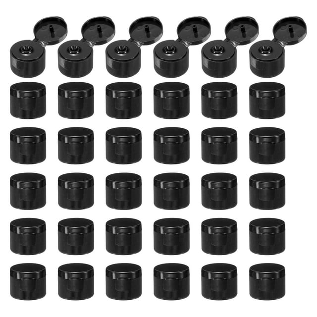 36pcs 24/410 Flips Top Caps for Bottles Replacement Plastic Reusable Non-Spill Bottle Lid , Black