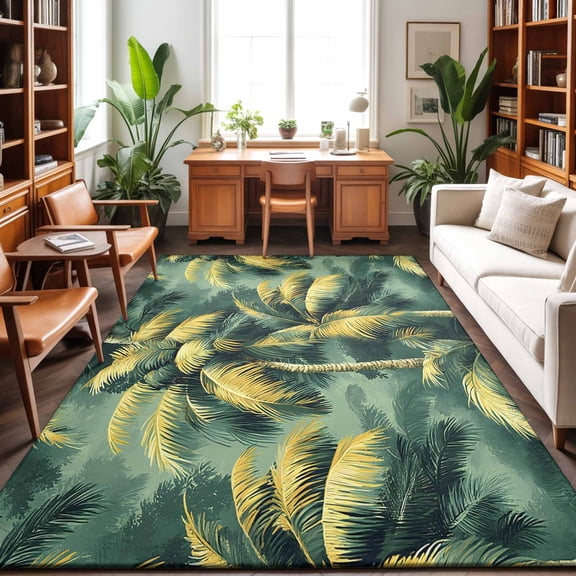 Large Area Rugs 5'x8', Green Palm Tree Carpet Runner Indoor Outdoor Rugs Home Decor Aesthetic, Farmhouse Summer Tropical Forest Plants Non Slip Mats Washable Accent Rug for Living Room Bedroom