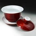 thumbnail image 5 of Porcelain Gaiwan 7oz Teacup White Red Glazed Cup Tureen Chinese Sancai Cover Bowl Lip Cup Saucer Set, 5 of 7
