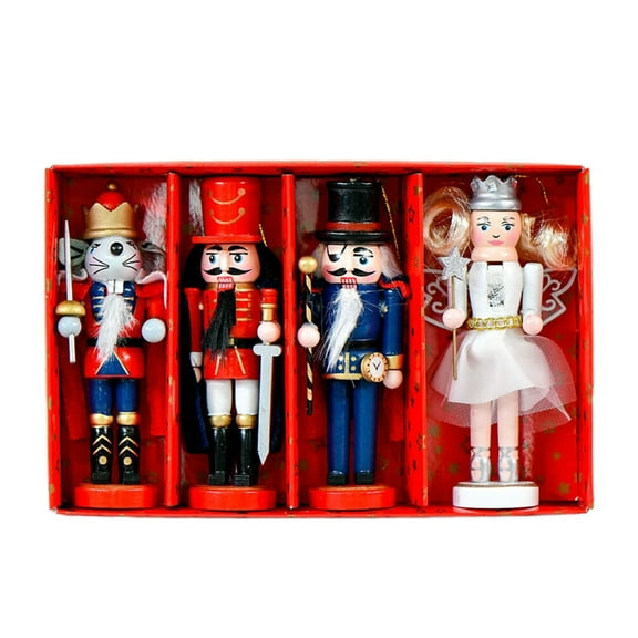 Tizuqe 4pcs Retro Nutcrackers Mouse King Holiday Hanging Decorations Wooden Soldiers