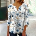 thumbnail image 2 of CYMMPU Spring Tops Button V Neck Flare Sleeve Tunic Tops Fall Fashion Shirts Flower Pattern Loose Fit Blouses for Women Dressy Casual 3/4 Sleeve Empire Waist A Line T-Shirts 14, 2 of 5