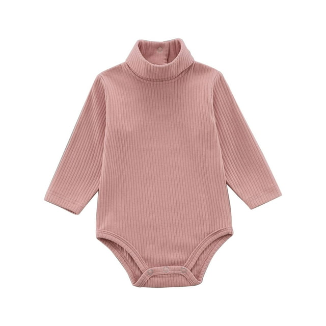 FAIWAD Baby Girl Boy Romper Long Sleeve Turtleneck Jumpsuit Ribbed Button Spring Bodysuit
