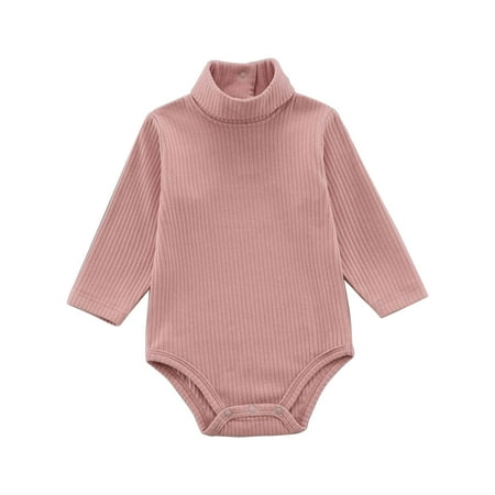 

ZCFZJW Winter Newborn Baby Boy Girl Clothes Cute Ribbed Turtlneck Jumpsuit Rompers Unisex Infant Solid Cotton Button Long Sleeve Sweater Tops(Pink 9-12 Months)