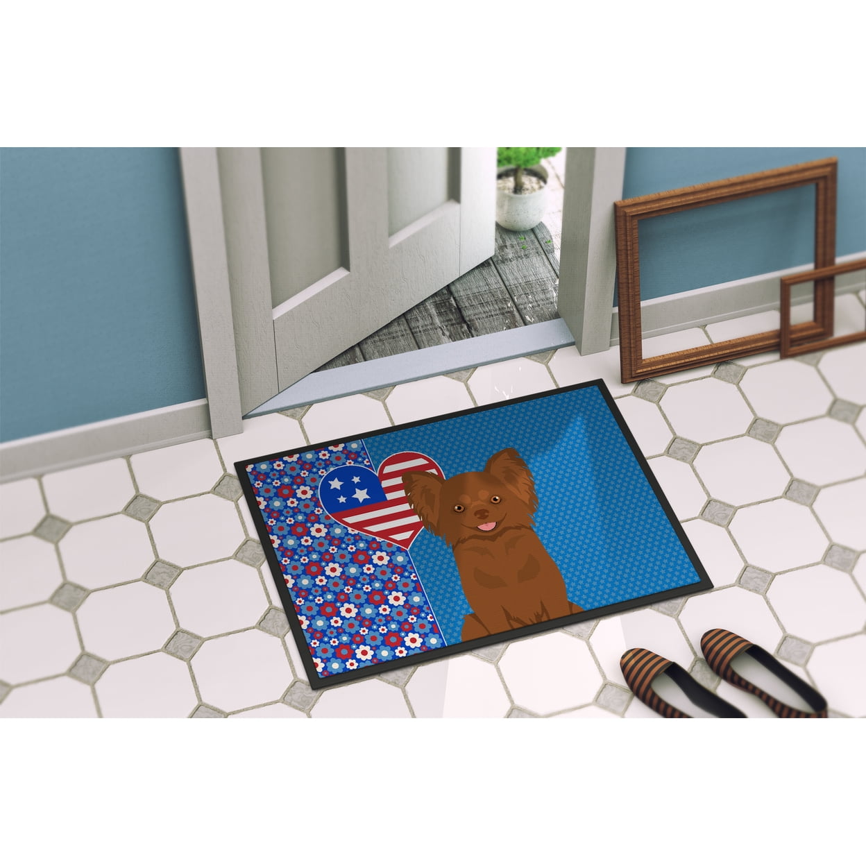 Longhaired Chocolate Chihuahua Indoor or Outdoor Mat 24x36 36 in x 24 in