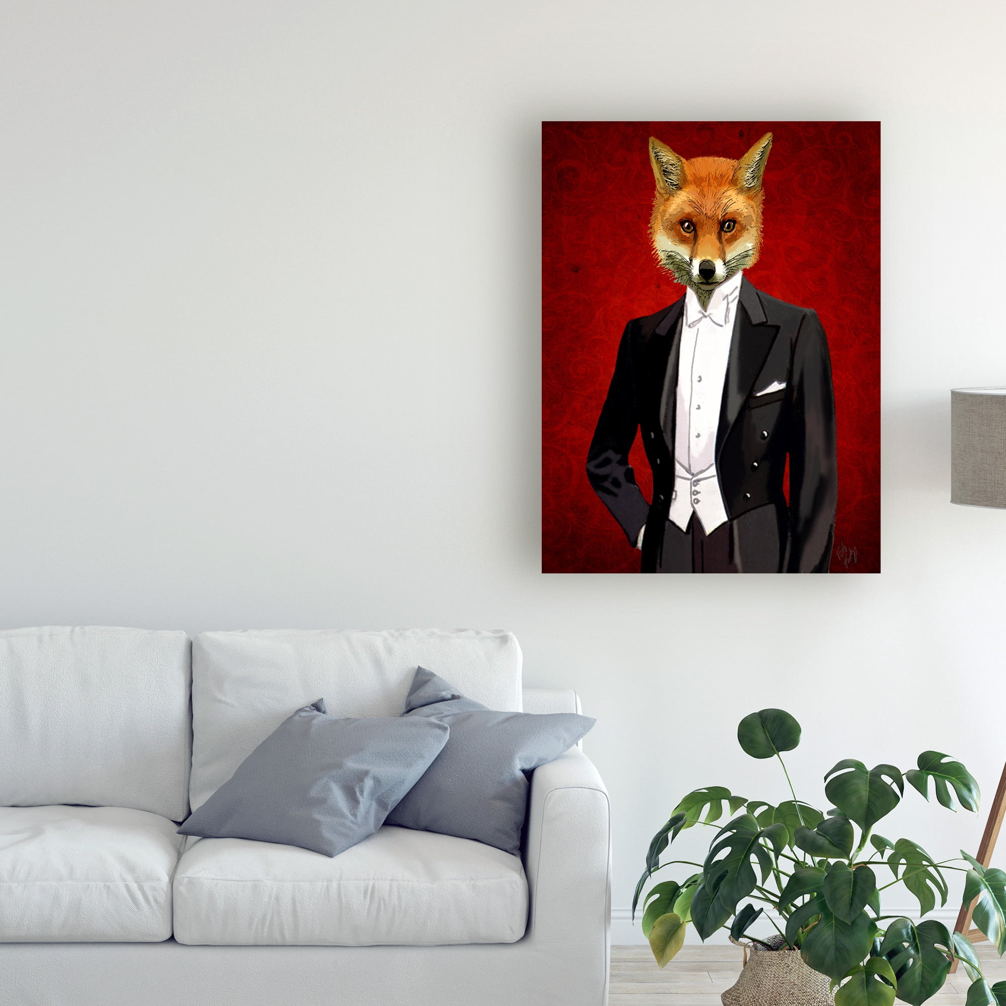 Trademark Fine Art 'Fox In Evening Suit, Portrait' Canvas Art by Fab Funky
