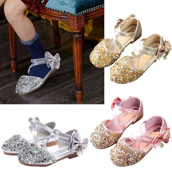 CAIXIA Toddler Girl Dress Shoes Girls Dress Shoes Princess Crystal High Heels Closed Toe Party Wedding Flower Girls Shoes Toddler Little Big Kid Daddys Valentine Baby Dress Shoes,18-24Months