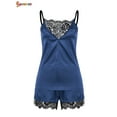thumbnail image 4 of Spencer Women's Pajama Sets Sexy Lingerie Lace Satin Sleepwear Cami Shorts V Neck Babydoll Nightwear "Blue, L", 4 of 6