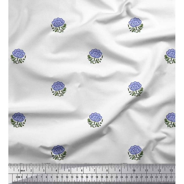 Soimoi Poly Georgette Fabric Leaves & Floral Block Print Fabric by Yard 52 Inch Wide