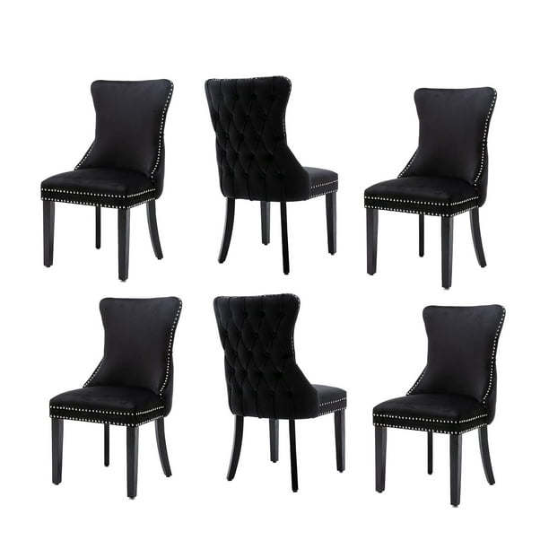 Modern Velvet Upholstered Dining Chairs with Back Button Nailhead Trim