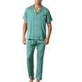 thumbnail image 2 of INSPIRE CHIC Men Satin Button Down Short Sleeve Shirt and Shorts Pajama Sets Blue S, 2 of 5