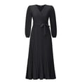 thumbnail image 5 of Lisingtool Dresses for Women 2023 Autumn And Winter Women's Long Sleeved V Neck Dress Pleated A Line Skirt in The Long Casual Skirt Homecoming Dresses Black, 5 of 7