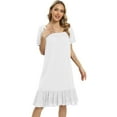 thumbnail image 3 of WBQ Women's Nightgown Short Sleeve Nightdress Comfy Pleated Sleep Shirt Lace Trim Square Neck Nightshirt, 3 of 6