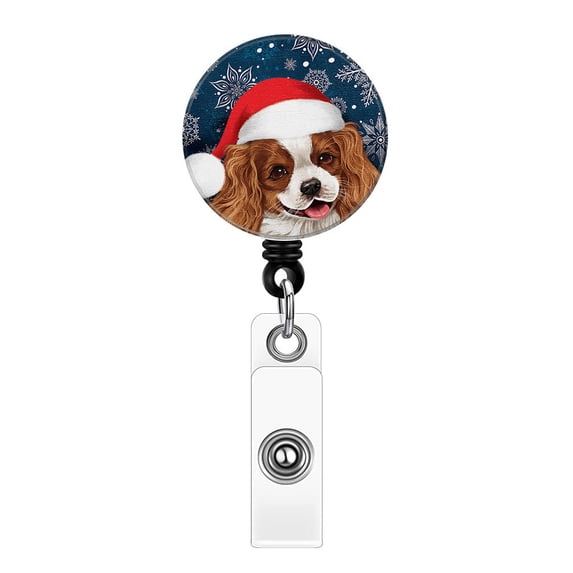 WIRESTER Retractable Badge Reels with Alligator Swivel Clip & Plastic Card Holder Strap, Round ID Badge Holders for Students, Teachers, Office Workers - Cavalier King Charles Spaniels Dog Happy