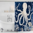 thumbnail image 4 of Beige Octopus Coastal Waterproof Fabric Shower Curtain,Navy Blue Nautical Ocean Coral Waterproof Fabric Shower Curtain for Bathroom Curtains Bathtubs Hotel Shower Curtains with 12 Hooks Stall 54x78in, 4 of 8