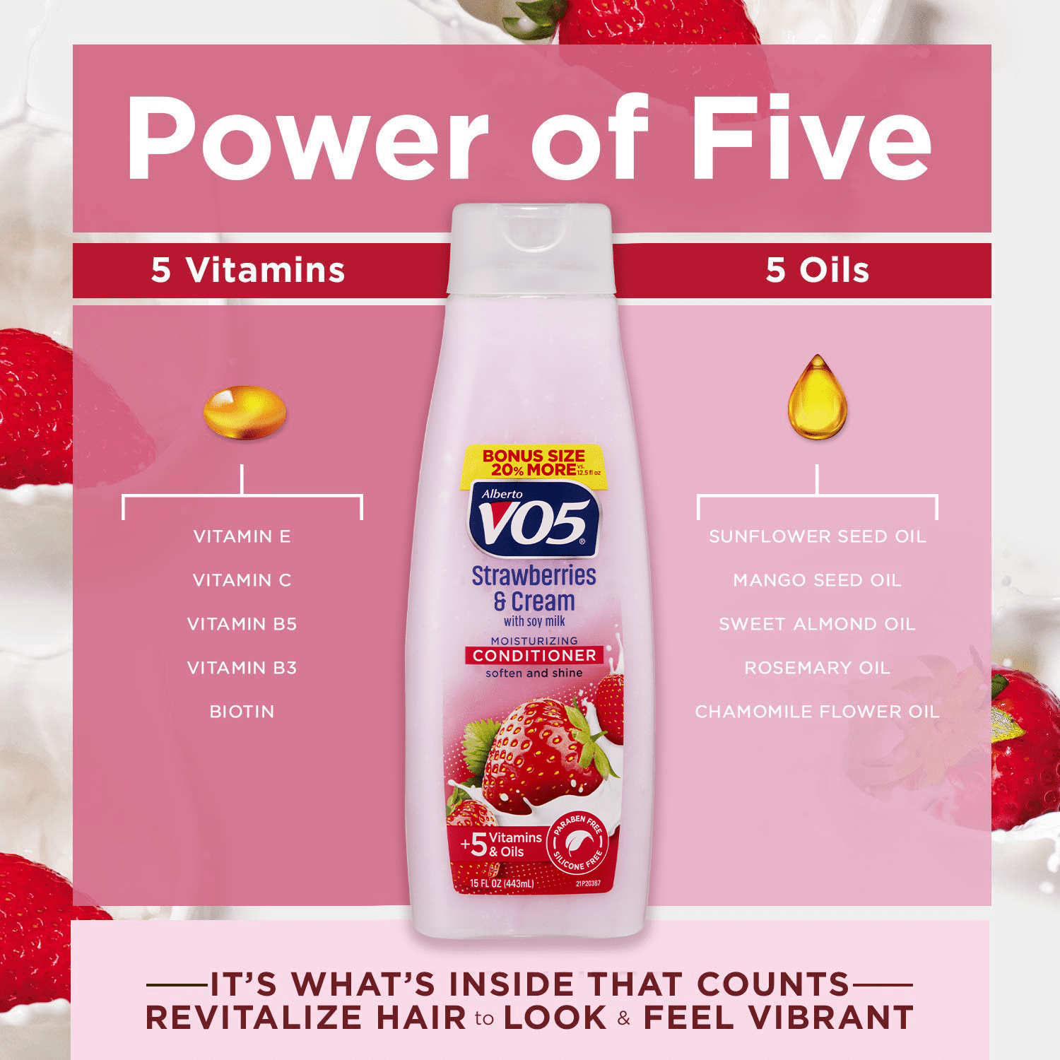 (4 pack) Alberto VO5 Moisture Milks Strawberry and Cream Hair Conditioner, 15 fl oz