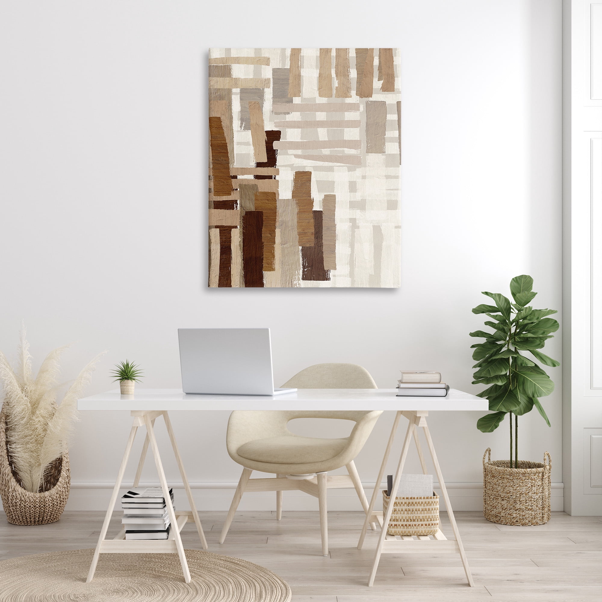 Stupell Industries Brown Crosshatched Pattern Abstract Painting Gallery Wrapped Canvas Art Print Wall Art, 36 x 48