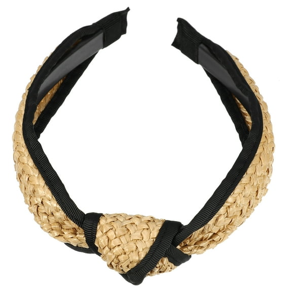 Unique Bargains 1 Pcs Straw Knotted Headband Fashion Hairband for Woman Non Slip Khaki Black