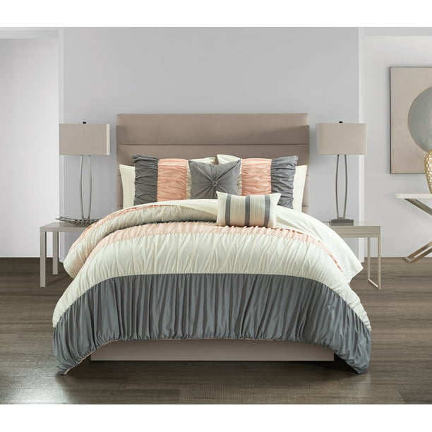 Chic Home Fae 7Piece Ruched Comforter Set,Twin, Blush