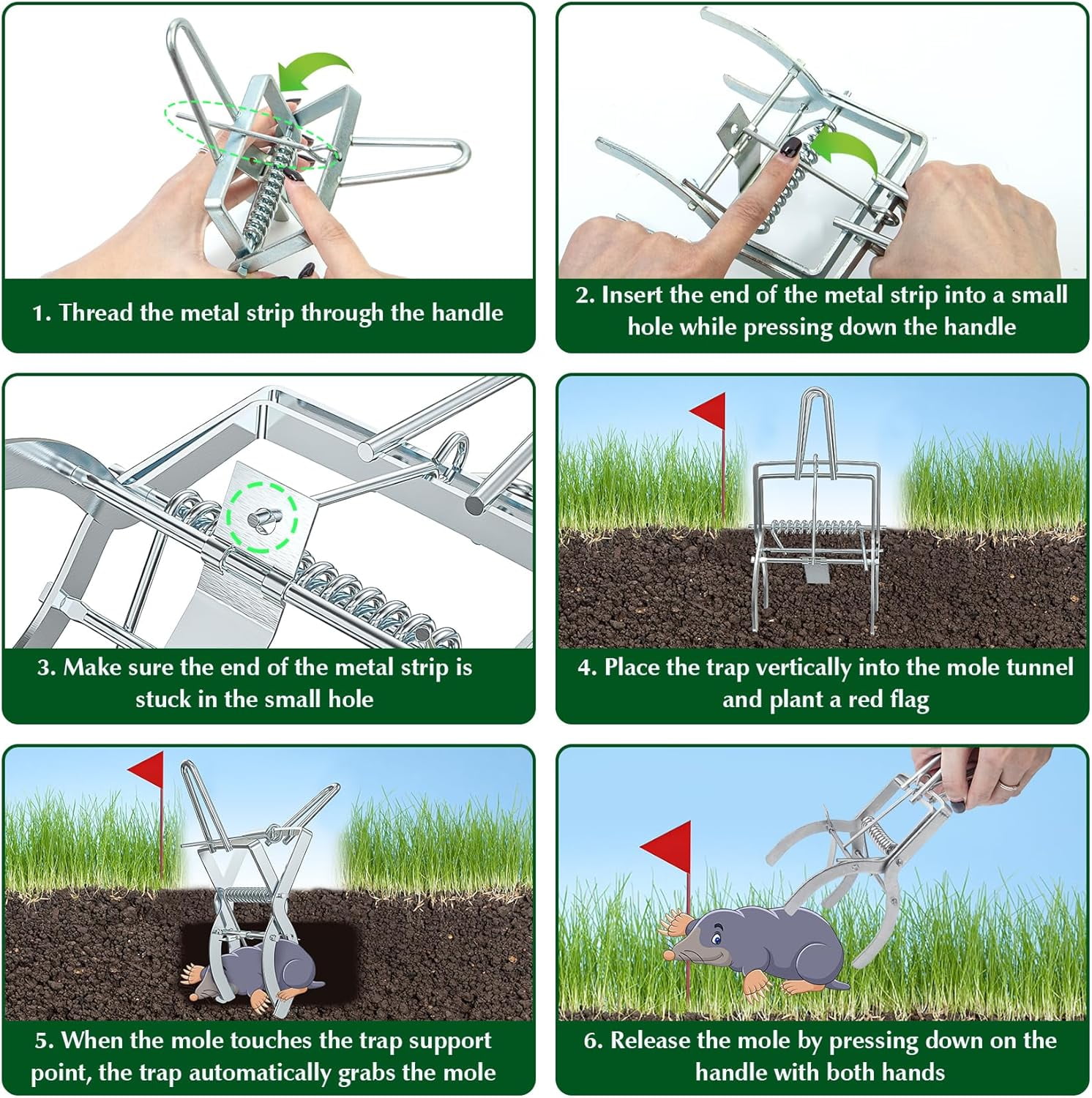 4 Pack Mole Traps That Kill Best, Mole Trap Easy to Set, Galvanized Steel Scissor Traps for Lawns, Reusable Quick Capture Gopher Vole Outdoor Use