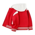 thumbnail image 3 of Coerni Boys Fleece Hooded Varsity Jacket Kids Color Block Button Down Baseball Coat Fall Winter Warm Handsome Streetwear Outerwear with Pockets, 3 of 5