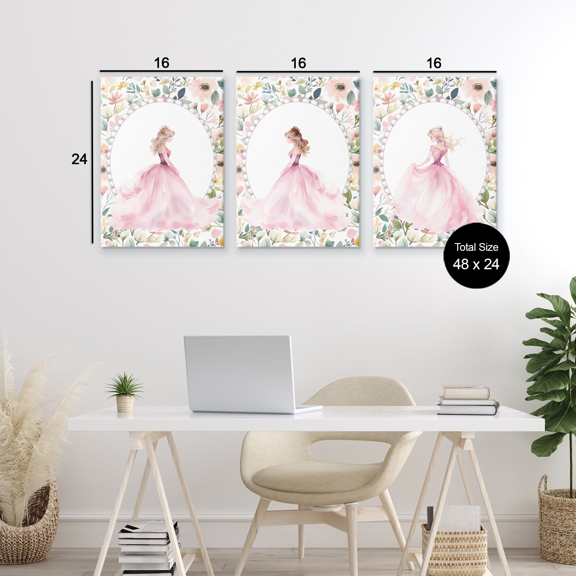 Stupell Industries Bordered Princess Love 3 Piece Canvas Wall Art Set, design by Christine Simpson Art