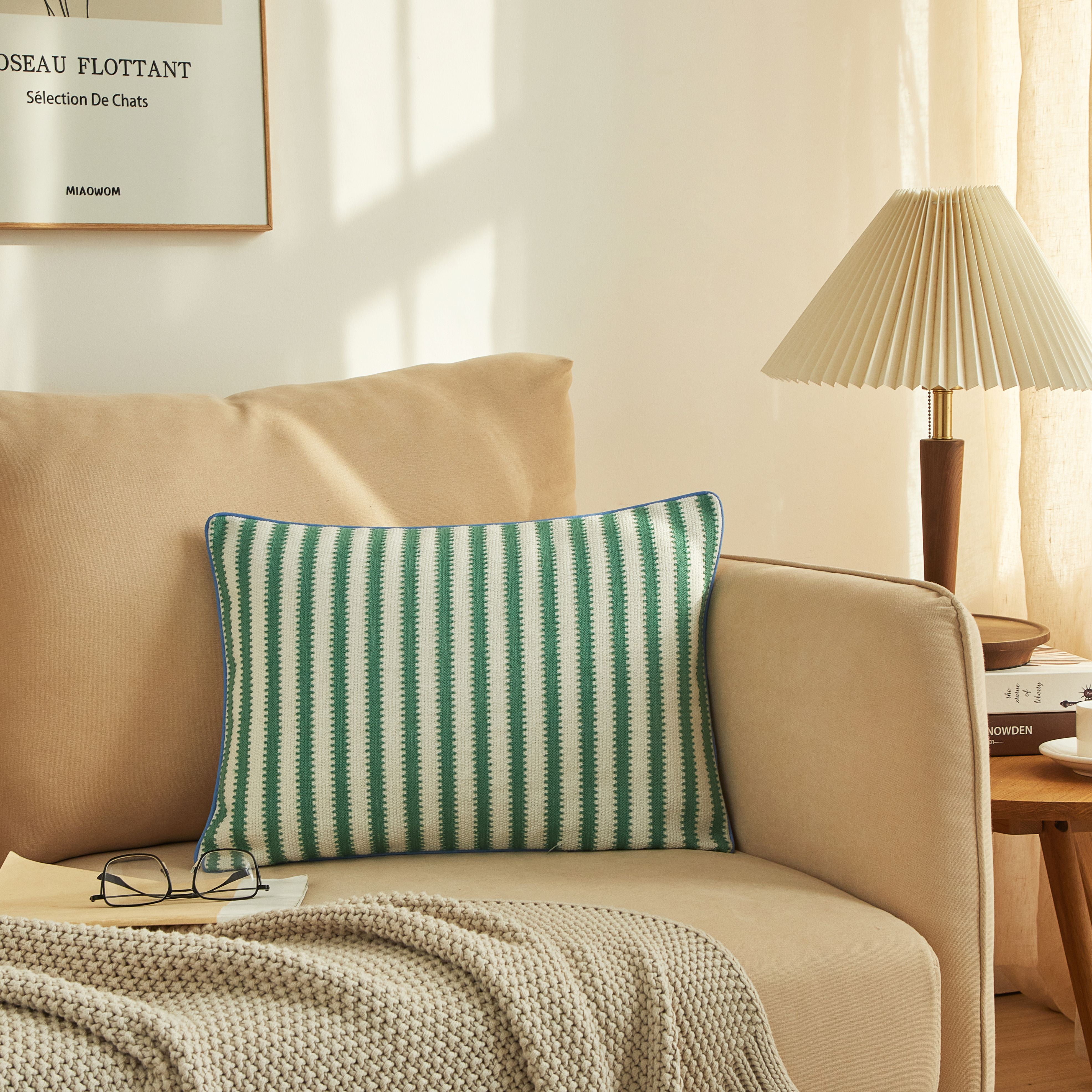 Mainstays by Becky G. & Alejandra Oblong Decorative Pillow, Green Cabana Stripe, 14" x 20"