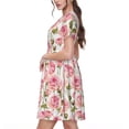 thumbnail image 2 of Susaid Rose Flowers Pattern Women's Casual Floral Print Crewneck Short Sleeve A Line Boho Maxi Dress, 2 of 6