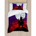 thumbnail image 3 of Halloween Duvet Cover Set Queen Size, Gothic Haunted House Castle Hill Valley Night Sky October Festival Theme Print, Decorative 3 Piece Bedding Set with 2 Pillow Shams, Multicolor, by Ambesonne, 3 of 3