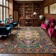 thumbnail image 2 of 8x10 Vintage Oriental Area Rug for living Room, Black and Pink Low Pile Stain Resistant Non-Slip Washable Rug for Bedroom with Distressed Medallion Pattern, 2 of 6