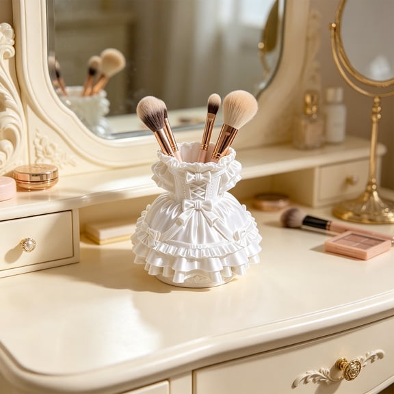 onlyliua Princess Dress Desktop Storage Box Princess Skirt Pen Holder Cute Girly Makeup Brush Organizer Decorative Tabletop Storage for Teens Dorm Room Gift Idea