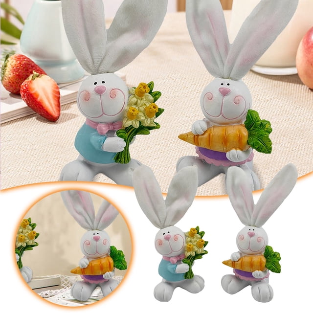 Binwennn Metal Dog Statue Small Yard Easter Flocking Rabbit Resin Crafts Home Desktop Decorations Ornaments Rabbit Sculpture.