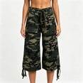 thumbnail image 2 of Uobin Women Camo Cargo Shorts Drawstring Low Rise Baggy Y2k Denim Shorts Loose 3/4 Pants Casual Jorts Streetwear, 2 of 4