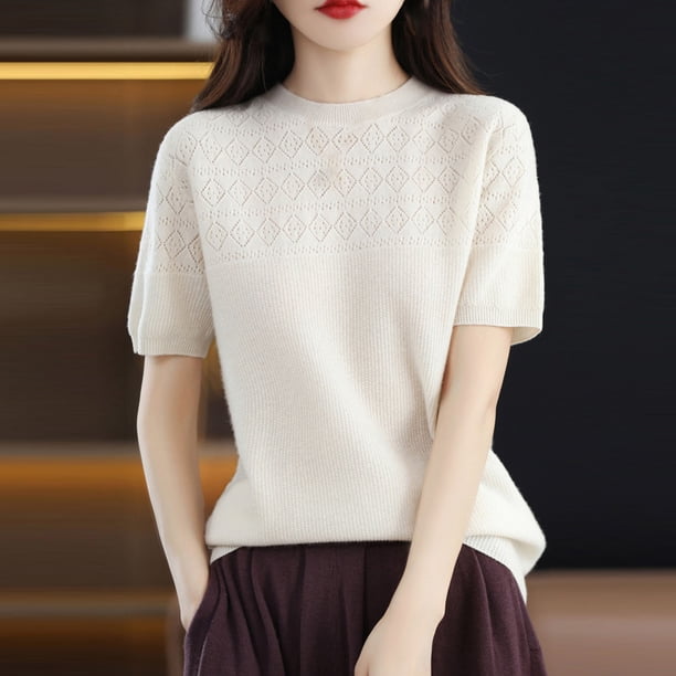 Fiudx Liquidación de Ahorros de Verano Chaqueta de Viaje En Barbacoa de Moda Sin Tapa de Color Sólido de Manga Corta con Cuello Redondo para Mujer