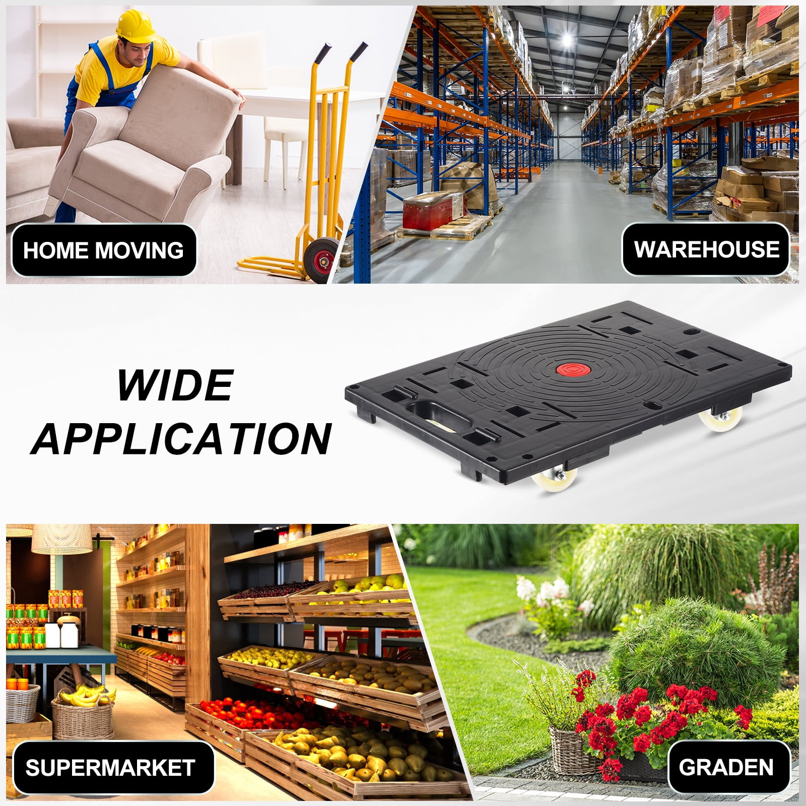 Uxcell Furniture Dolly Movers with 4 Wheels 330lbs Capacity for Heavy Furniture Black 1 Pack