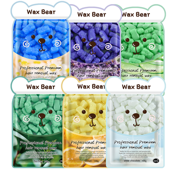 Wax Bear Gummy Bears Design Hard Wax Beads Set Multi-Flavor Mixed Pack for Hair Removal - Stripless Waxing Beads for Face & Body, and All Hair & Skin Types,1.32lb