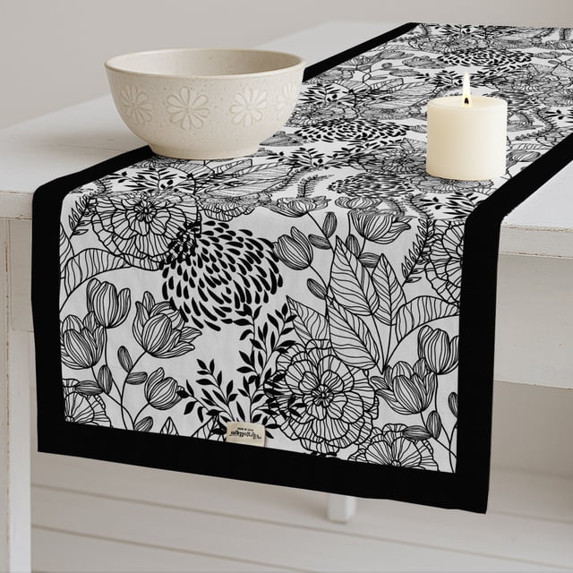 Vargottam 100% Cotton Table Runner - Double Layered with Side Borders - Table Linen - Floral Print for Dining, Console & Coffee Tables