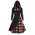 thumbnail image 2 of QLEICOM 1950's Dresses for Women Vintage, Gothic Plaid Panel Hooded Button Dress, Formal Stretch Slim High Waist Swing Dress, Audrey Hepburn Style Party Dresses Black XXL, 2 of 4