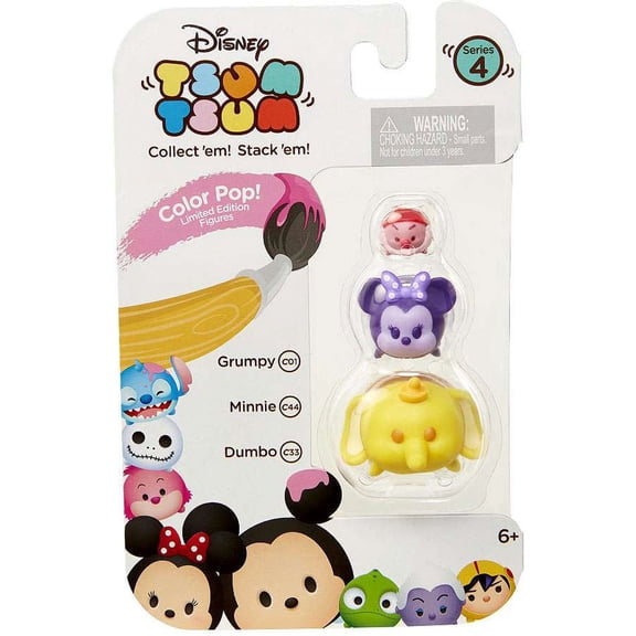Disney Tsum Tsum Series 4 Color Pop! Grumpy, Minnie & Dumbo Mini Figures, 3 Pack