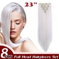 thumbnail image 2 of Full Head Clip Synthetic in Hair Extensions 8 Piece 18 Clips Hairpiece Long Curly Straight, 2 of 5